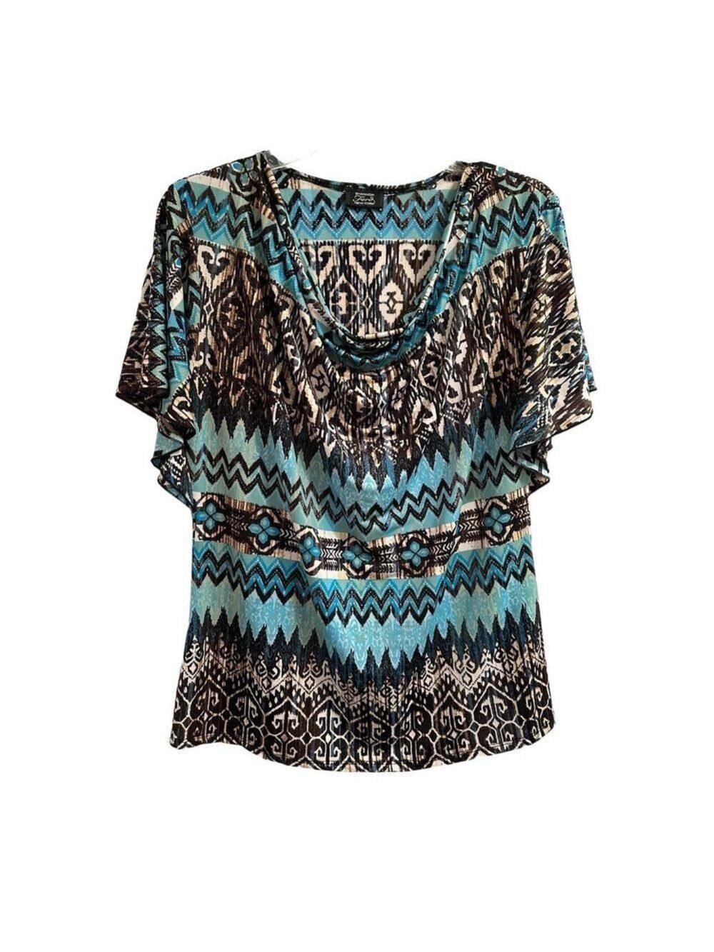Shannon Ford New York Southwestern Aztec Blouse Womens Multicolor Short Sleeves